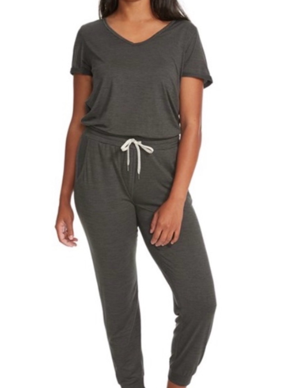Vuori Charcoal V‑Neck Short Sleeve Jumpsuit